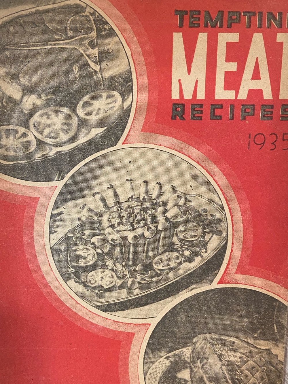 Vintage 1930s 30s RETRO Tempting Meat Recipes 1935 Red Cookbook Chicago beef ham